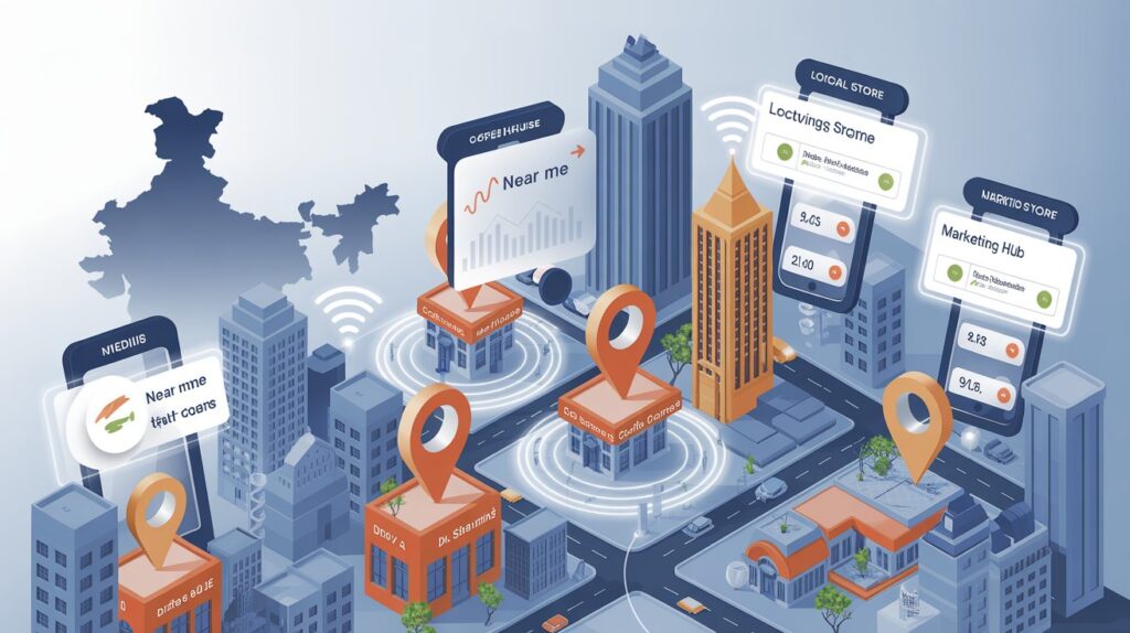 Hyperlocal digital marketing India strategy with local SEO, near me searches, and geo-targeted ads.