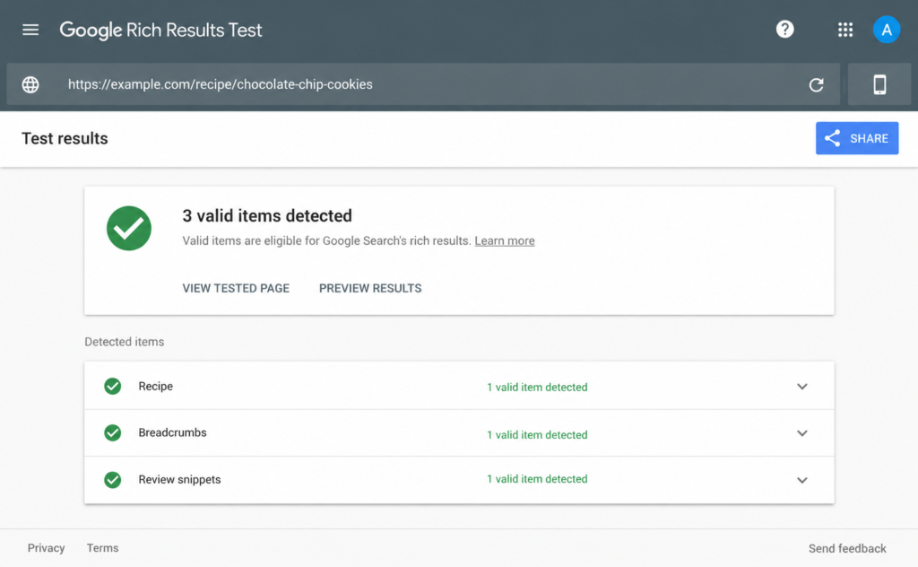 Schema markup for beginners in India tested using Google's structured data validation tool to verify rich result eligibility.