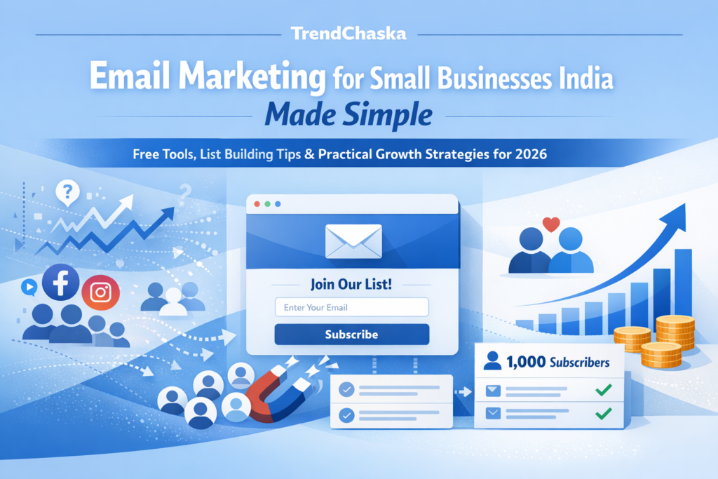 Email marketing for small businesses in India showing how social media followers become email subscribers and loyal customers through list building and email campaigns.