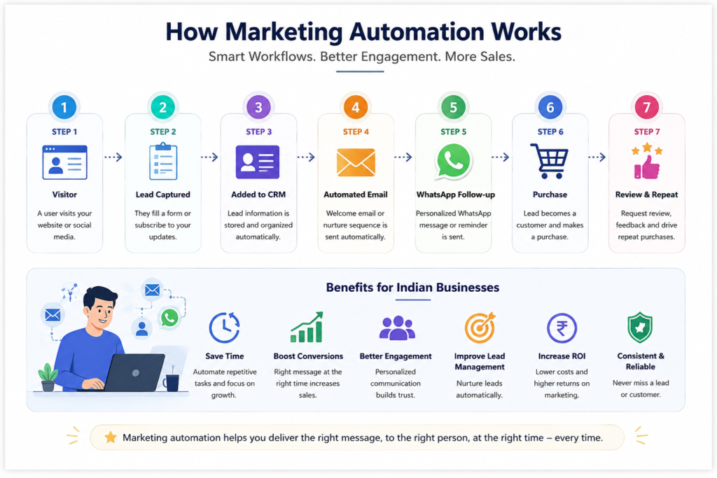Marketing Automation for Indian Businesses workflow from visitor to loyal customer