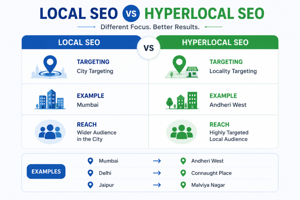 Local SEO vs Hyperlocal SEO comparison for Indian cities