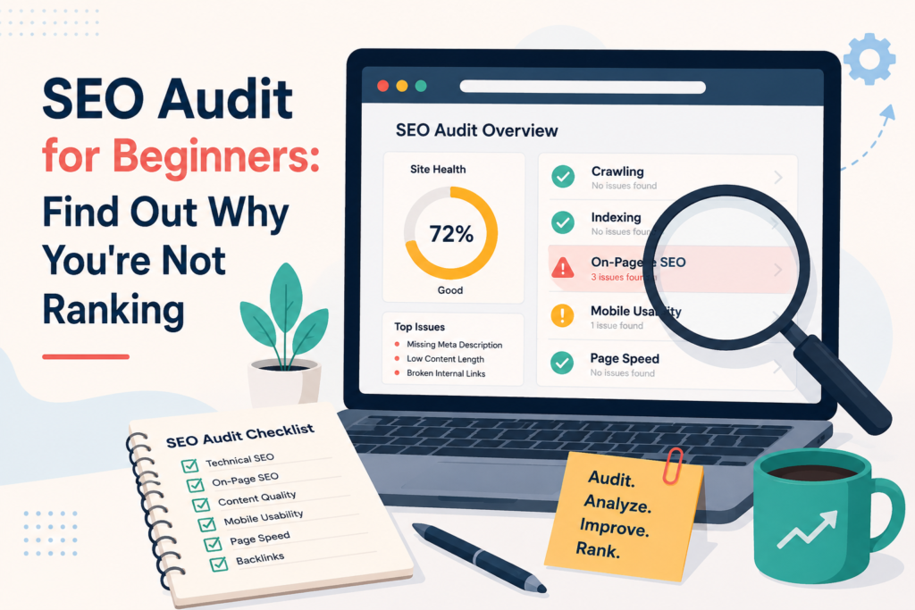 SEO audit for beginners using a website audit dashboard to identify SEO issues and improve rankings