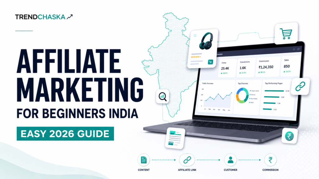 Affiliate marketing for beginners India guide with affiliate dashboard and commission tracking