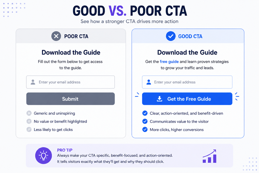 cta-comparison-example Comparison of a weak CTA button versus a strong action-oriented CTA button