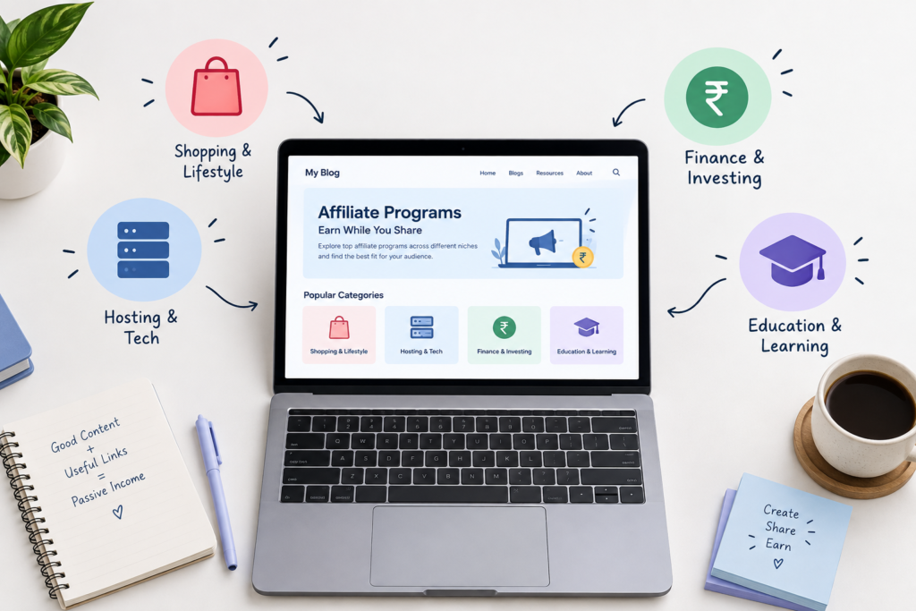 Best affiliate programs for India across shopping, hosting, finance, and education niches