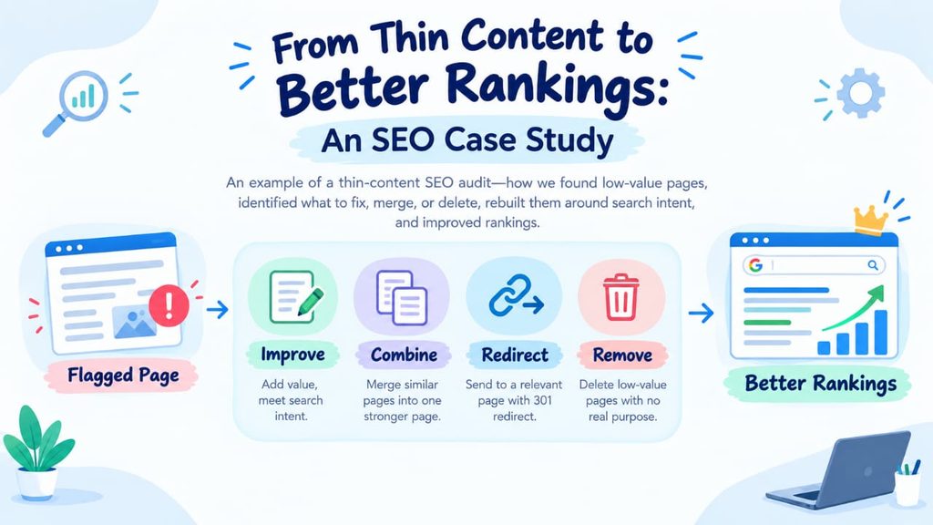 Thin content page actions: improve, combine, redirect, or remove