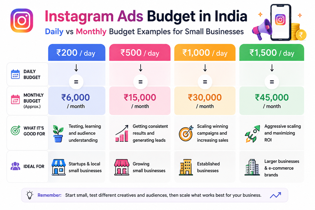 Daily and monthly Instagram Ads budget examples for small businesses in India