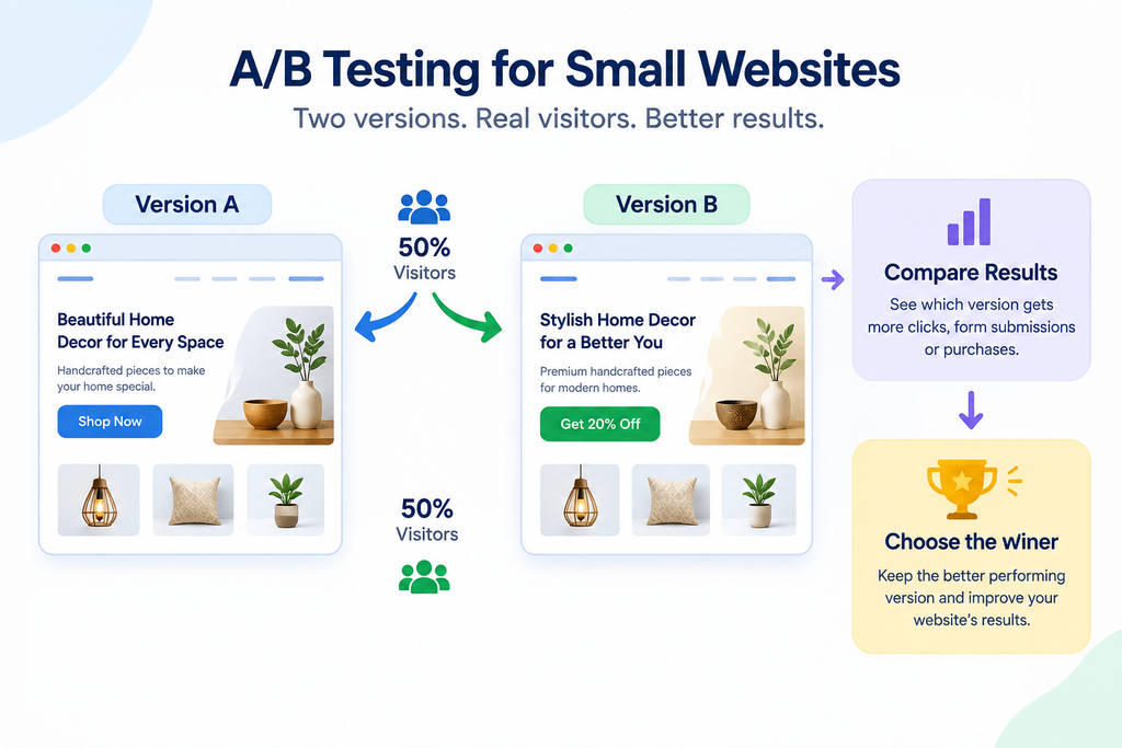 A/B testing for small websites comparing two webpage versions